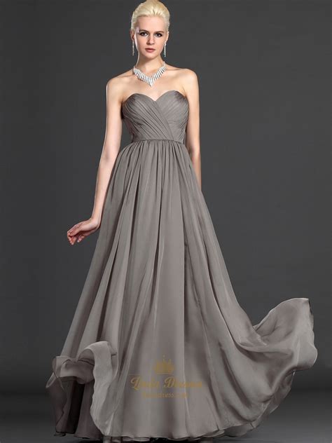 Gray Sweetheart Strapless Chiffon Bridesmaid Dresses With