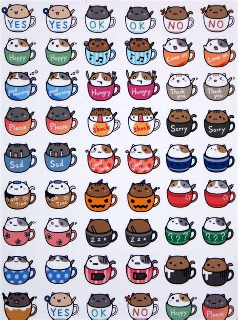 Small Kawaii Cats In A Cup Stickers Stickers For Eclp Erin Condren