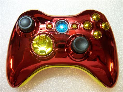 Xbox 360 Wireless Controller Shell Iron Man Red Gold W Arc Reactor