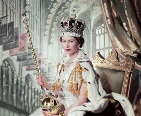 Queen elizabeth ii poses with the royal scepter on coronation day. The Imperial Court