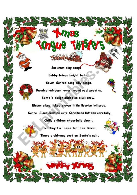 Christmas Tongue Twisters Esl Worksheet By Blumette