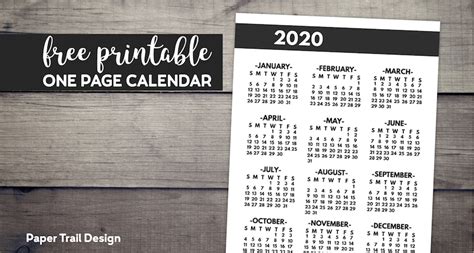 2020 Printable One Page Year At A Glance Calendar Paper Trail Design