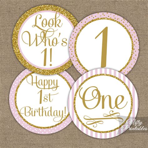 Printable 1st Birthday Cupcake Toppers Pink Gold