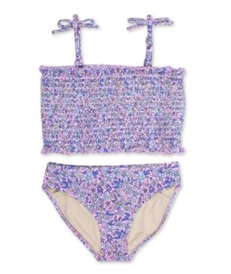Shade Critters Girls Purple Ditsy Floral Smocked Bikini Frankies