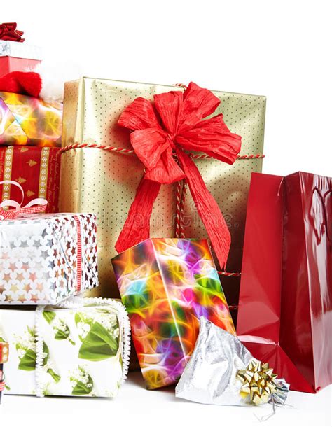 A Pile Of Christmas Ts In Colorful Wrapping Stock Image Image Of
