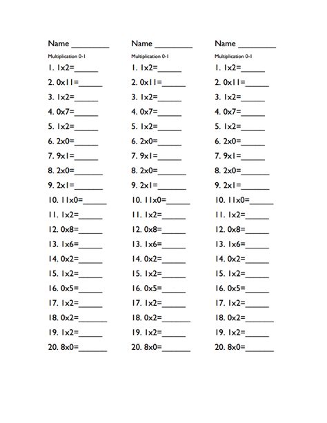 Multiplication Test For Kids | Times Tables Worksheets