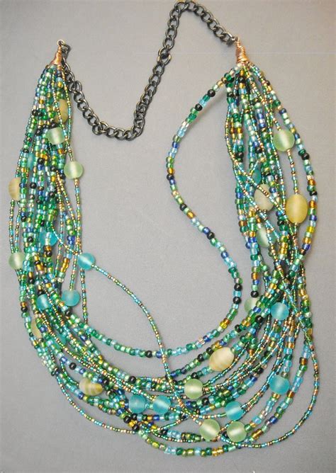 Multi Strand Eye Catching Glass Seed Bead Necklace Etsy Seed Bead