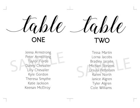 Wedding Seating Card Template Printable Table Number Cards Etsy