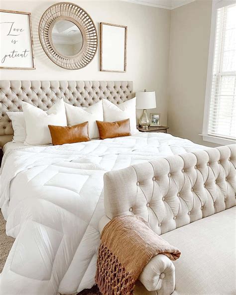 Off White King Tufted Headboard And Leather Bolsters Soul And Lane
