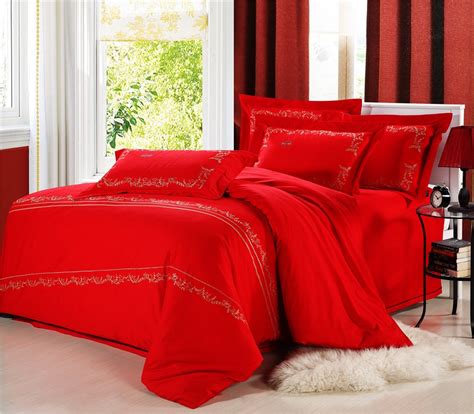 Yous Home Textilesplain Red Color Embroidered Pillowcase Wedding