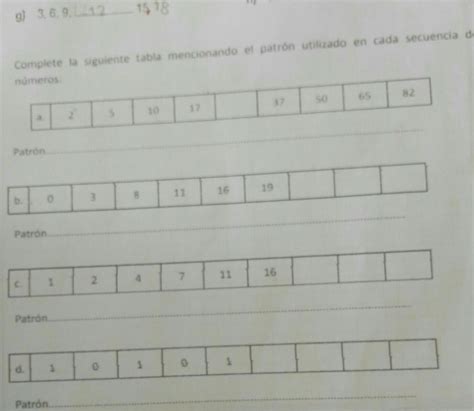 Complete La Siguiente Tabla Mencionando El Patron Utilizado En Cada Secuencia Brainlylat