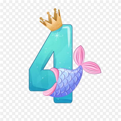 Number Four Shaped Cute Mermaid For Birthday Party On Transparent
