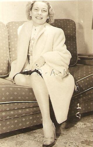 Original Vintage S S Semi Nude Rp Blond In Coat Sits On Sofa