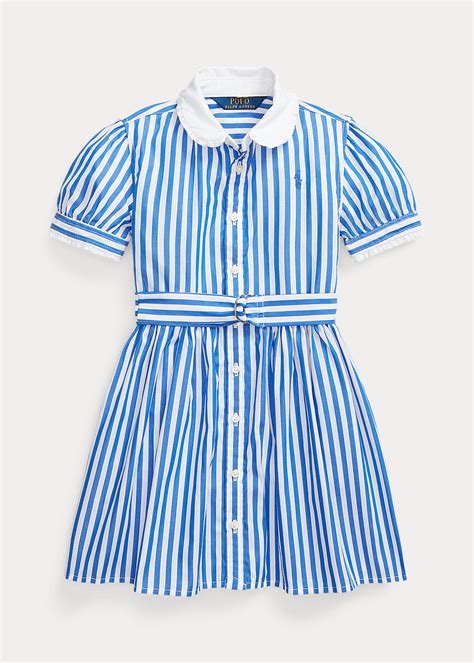 Girls 2 6x Belted Striped Cotton Poplin Shirtdress 1