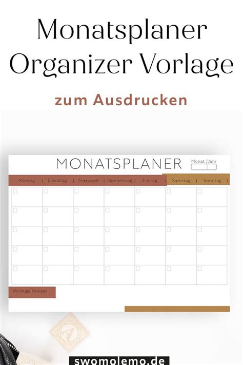 An Image Of A Desk Calendar With The Words Monsatsplaner Organizer Vorge