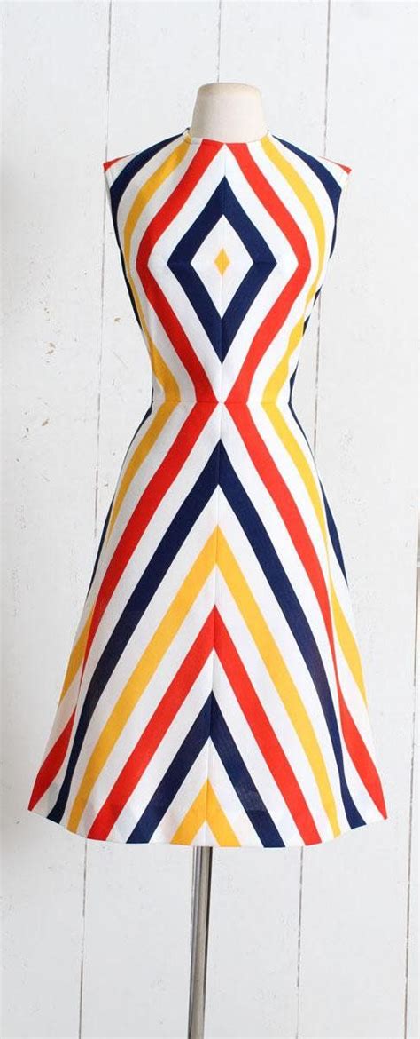 vintage 1960s dress vintage 60s dress chevron stripe red white blue yellow mod geometric