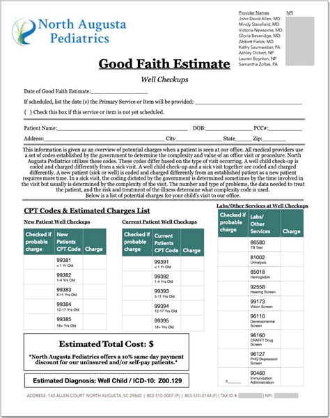 Good Faith Estimate Therapy Template