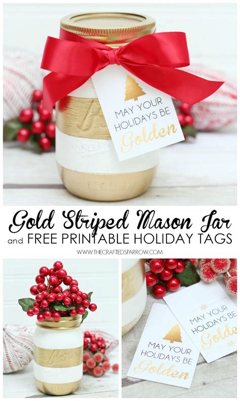 Free mason jar pantry printable. Gold Striped Mason Jar + Free Printable Holiday Tags