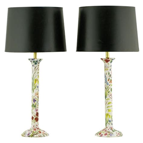 Pair Italian Ceramic Floral Detailed Table Lamps At 1stdibs