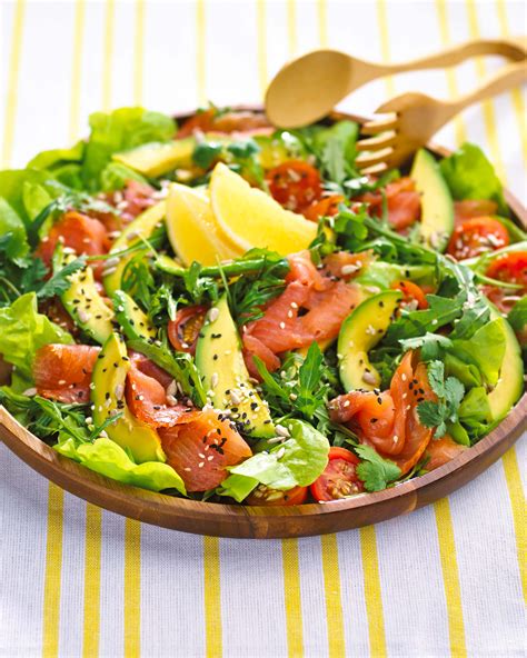Cucumbers add body to the dressing without a lot of calories (and hidden veggies!) if you want to make your own salmon for this salad at home, we love this lime cured salmon recipe from sprinkles and sprouts! Smoked Salmon, Avocado & Rocket Salad - Tassal Tassie Salmon