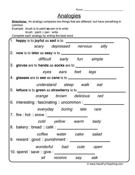 Easy Analogy Worksheets Free Printable
