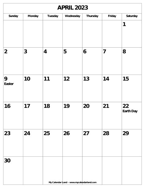 April 2023 Calendar My Calendar Land