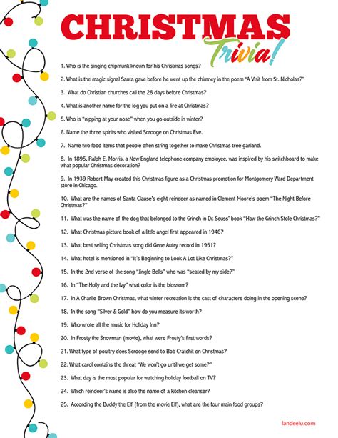 Who was the tallest villain in the bible? Christmas Trivia Game Perfect for Christmas Parties! Printable Fun Trivia