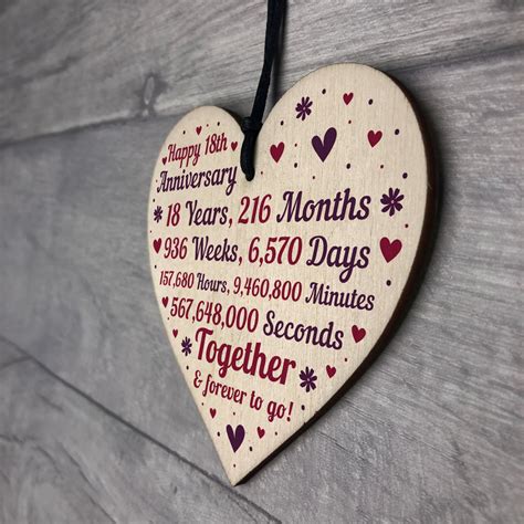 Anniversary Wooden Heart To Celebrate 18th Wedding Anniversary