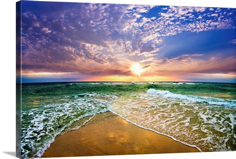 Colorful Sunset On The Beach Purple Sunset Wall Art Canvas Prints