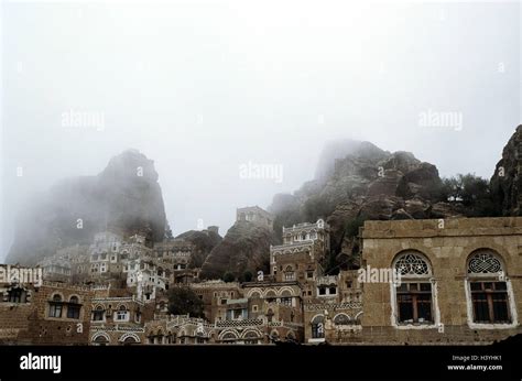 Yemen Wadi Dhar Environment Sanaa Houses Mountains Fog Asia The