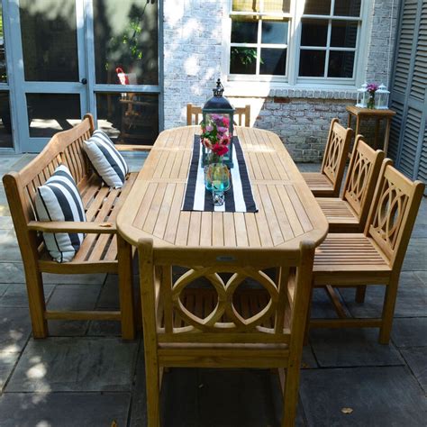 This set includes 2 captain chairs, 2 armless dining chairs. Oval Teak Bristol Dining Table - Backyard Patio Furniture ...