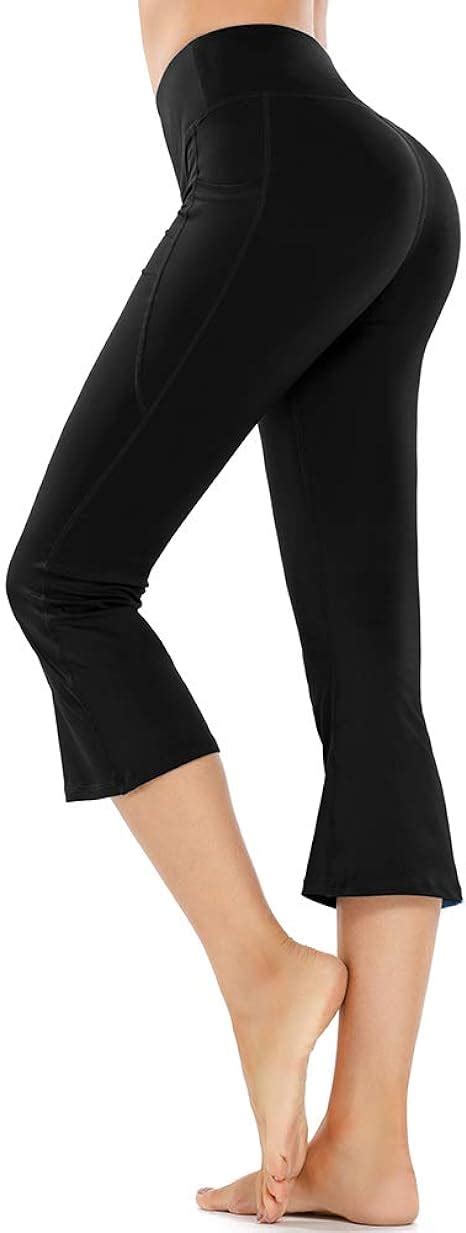 women s yoga capri pants flare workout bootleg lounge leggings bootcut crop with side pockets