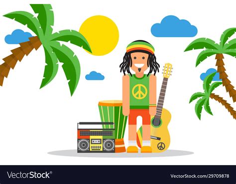 Rastafarian Cartoon Character On Jamaica Rastaman Vector Image