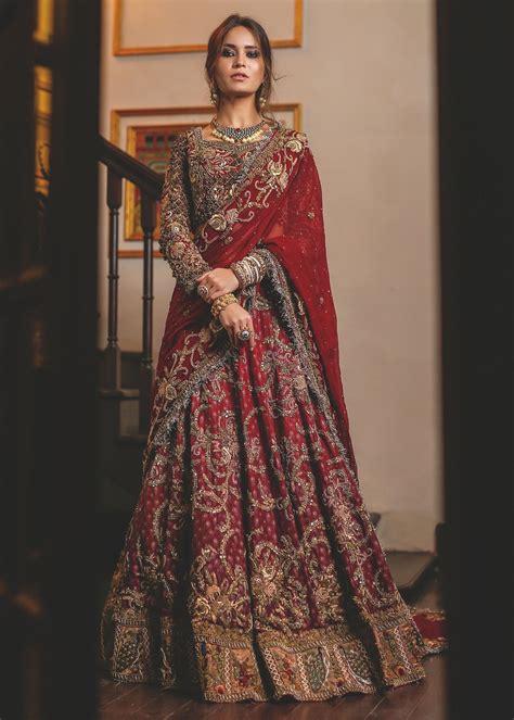Red Ghaghra Choli Bridal Dress With Alluring Designing Nameera By Farooq