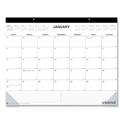Desk Pad Calendar 22 X 17 White Black Sheets Black Binding Clear