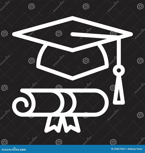 Graduation Hat And Diploma Line Icon White Outline Sign Vector