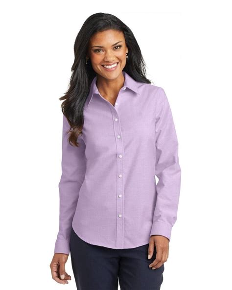 Port Authority Ladies Superpro Oxford Shirt Soft Purple S Oxford