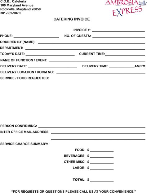 Free Printable Catering Invoices