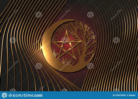 Mystical Moon Tree Of Life And Wicca Pentacle Sacred Geometry Gold