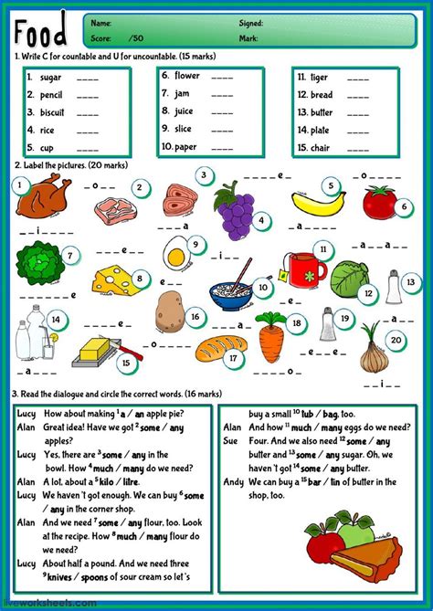 Esl Food Sentences Worksheets