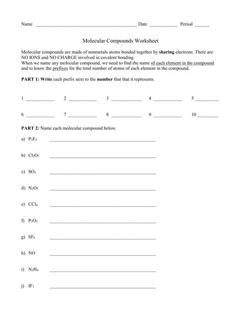 Molecules And Compounds Worksheet