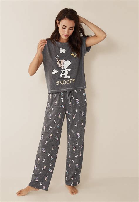 Womensecret Pijama Largo Snoopy Ropa Camiseta De Manga Corta Pantalón Largo