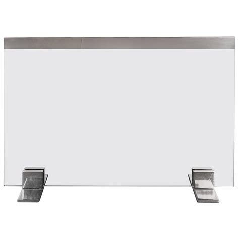 Custom Modern Tempered Glass Fire Screen With Polished Nickel Strip And