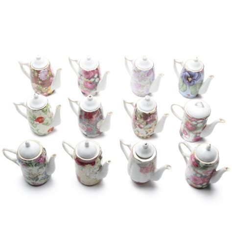Assorted Chintz Ornament Mini Teapot 12 Piece Set