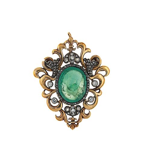 An Emerald Cameo And Diamond Brooch Pendant Christies