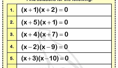 algebra 2 solving quadratic equations by factoring worksheet answers