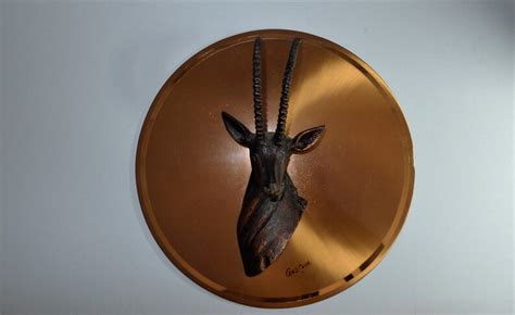 Vintage Gastone Copper Art African Antelope 3d Wall Plaque From