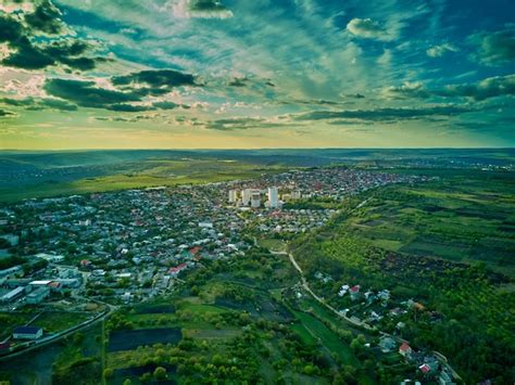 Premium Photo Aerial View Of A Small Town In Sunset