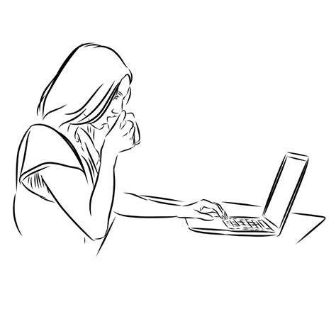 Working From Home Vector Hd Images Woman Working From Home Line Art