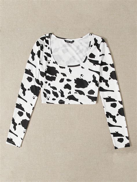 Cow Print Crop Top Shein